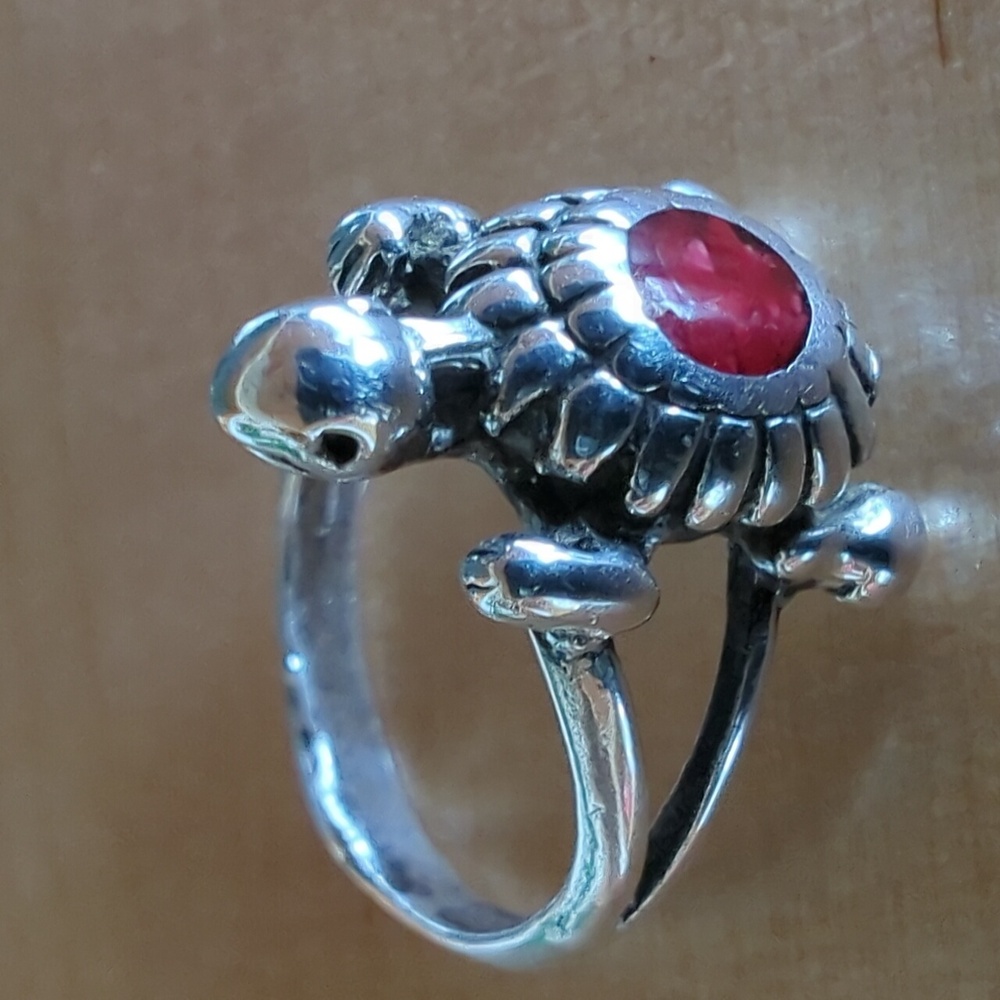 Silver Turtle Ring with Carnelian Size 5
